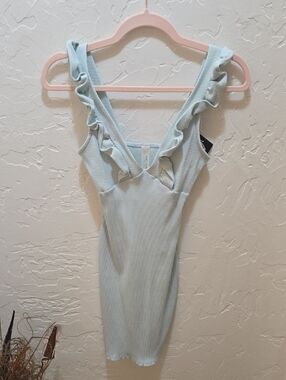 Ruffle-Trim Ribbed Bodycon Mini Dress